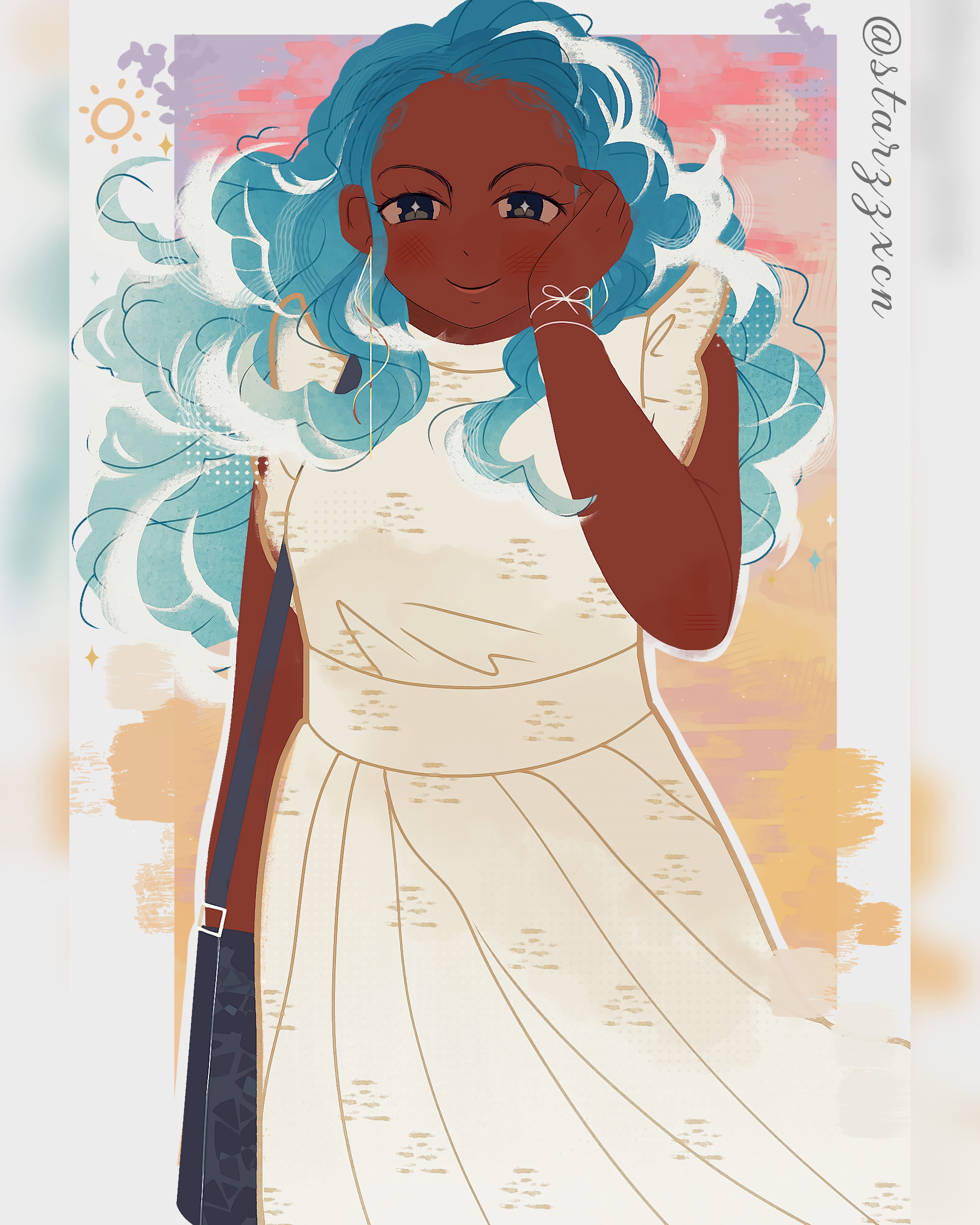 Drawing of a Girl with Ocean Hair